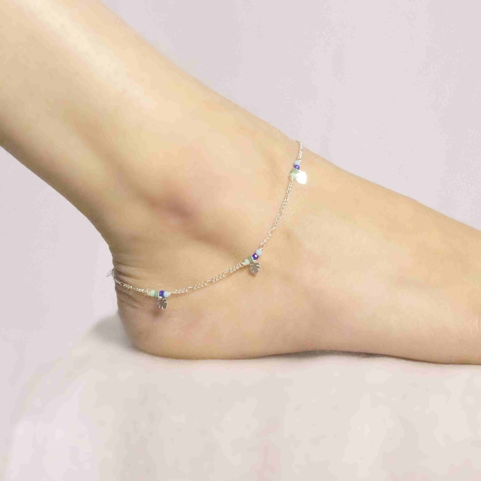 Sterling Silver Green and Blue Stone Anklet
