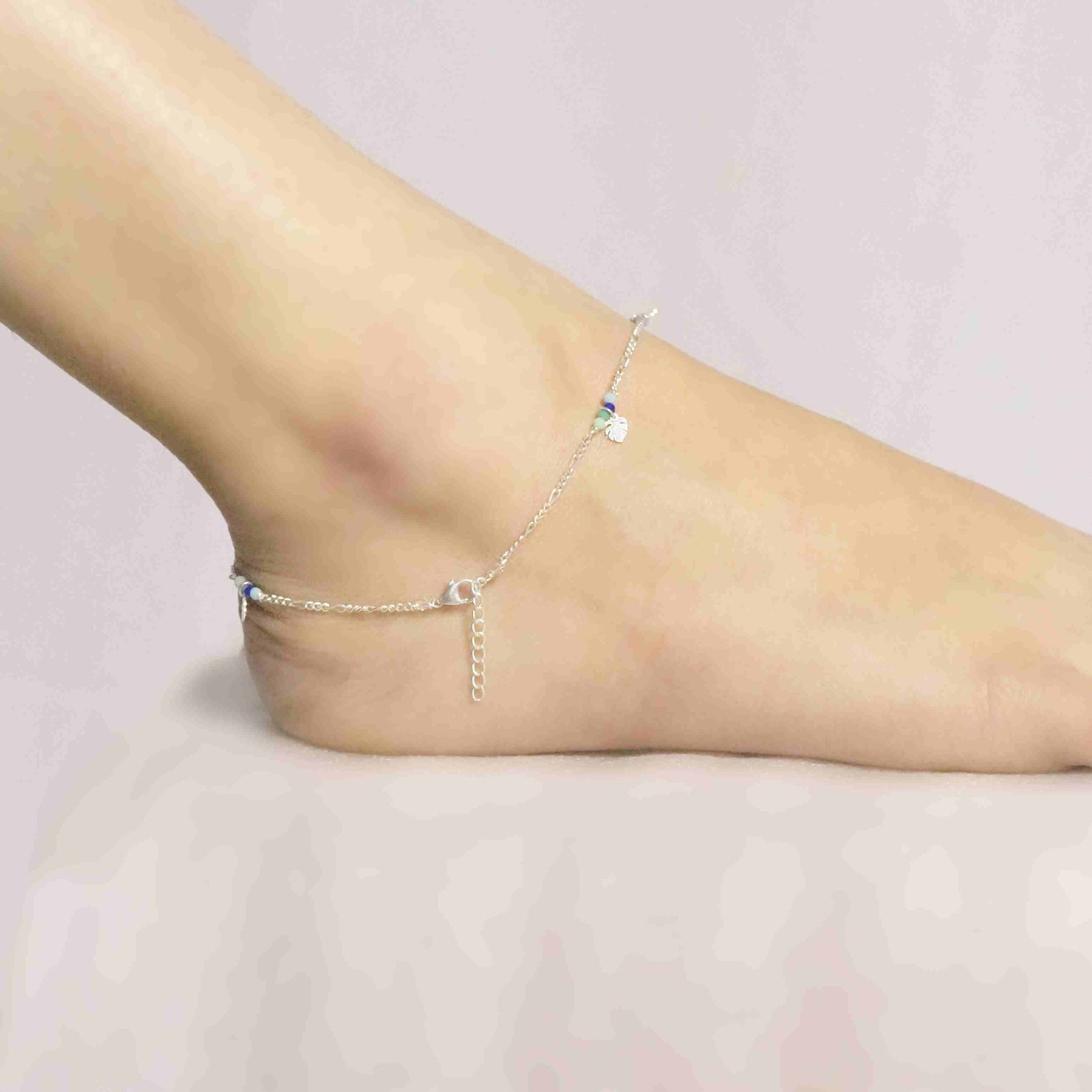 Sterling Silver Green and Blue Stone Anklet - Image 3