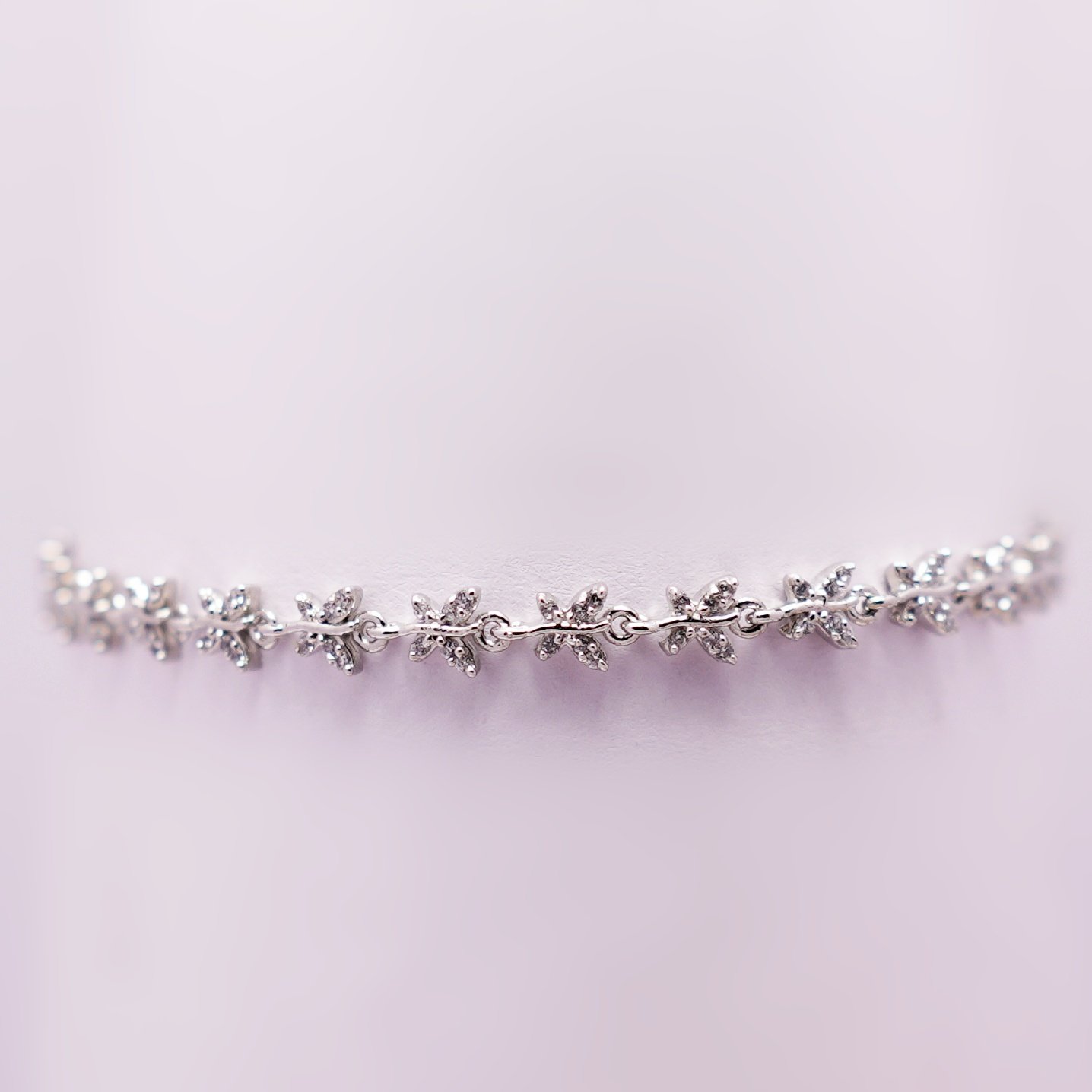 Sterling Silver Flower Shape link Chain White Anklet - Image 3
