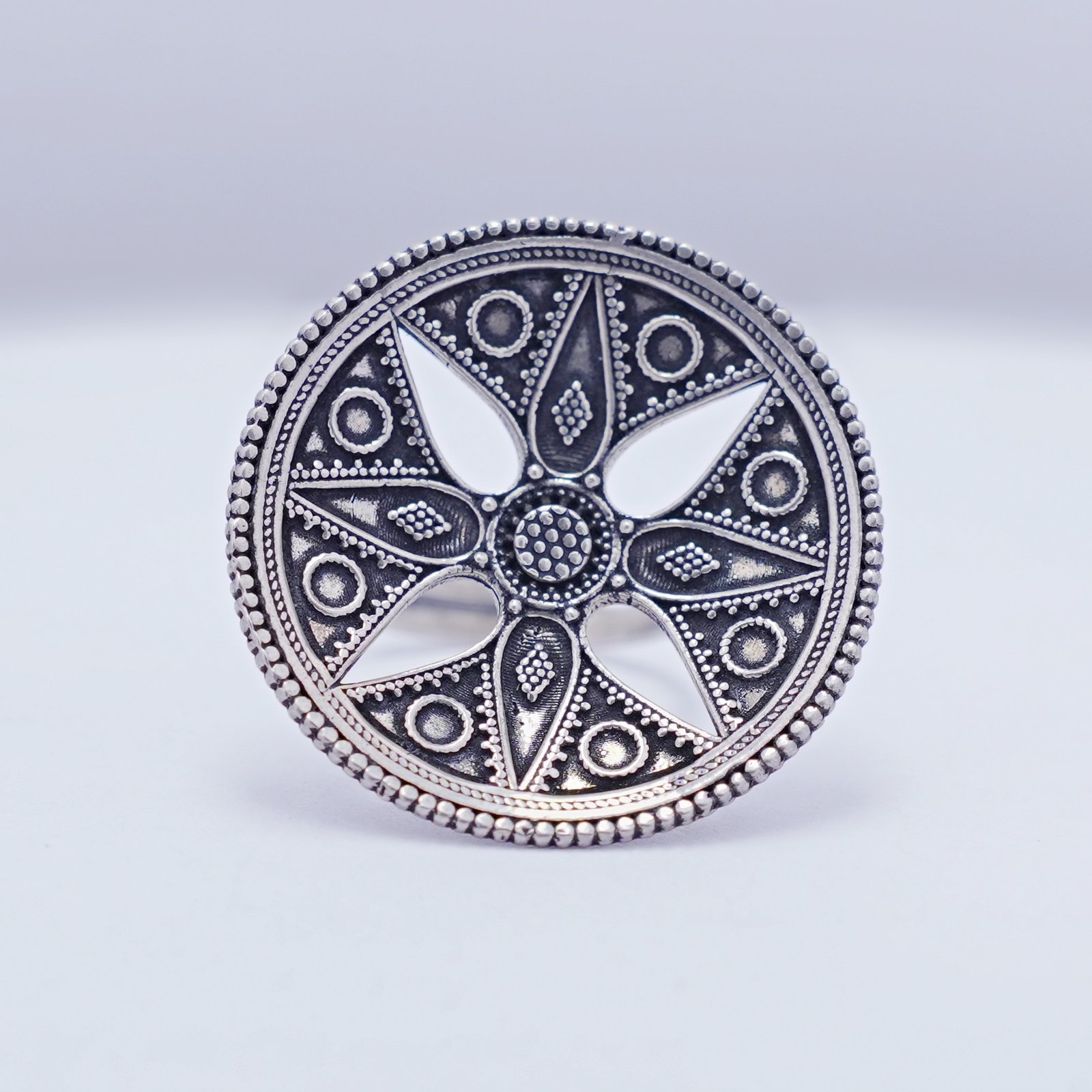 Silver Traditional Oxidised Chakra Cocktail Ring