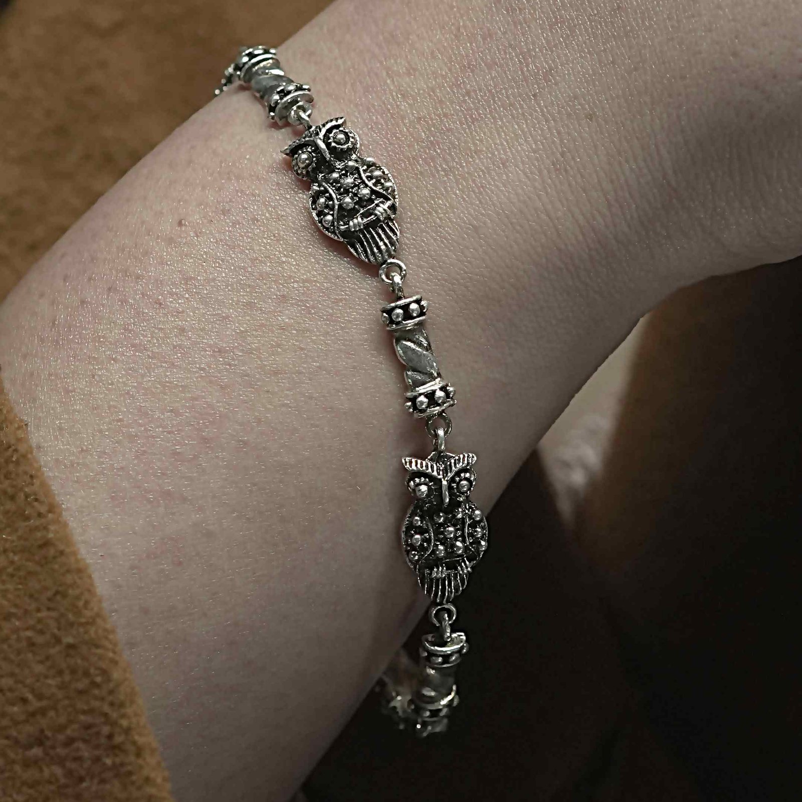 Traditional Oxidised Owl Shape Chain Bracelet