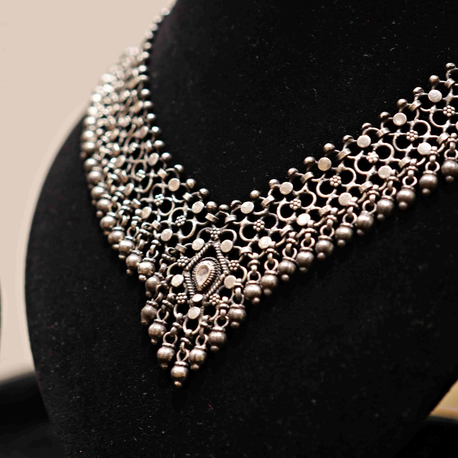 Silver Traditional Moti AD Pendant Set with Earrings - Image 2