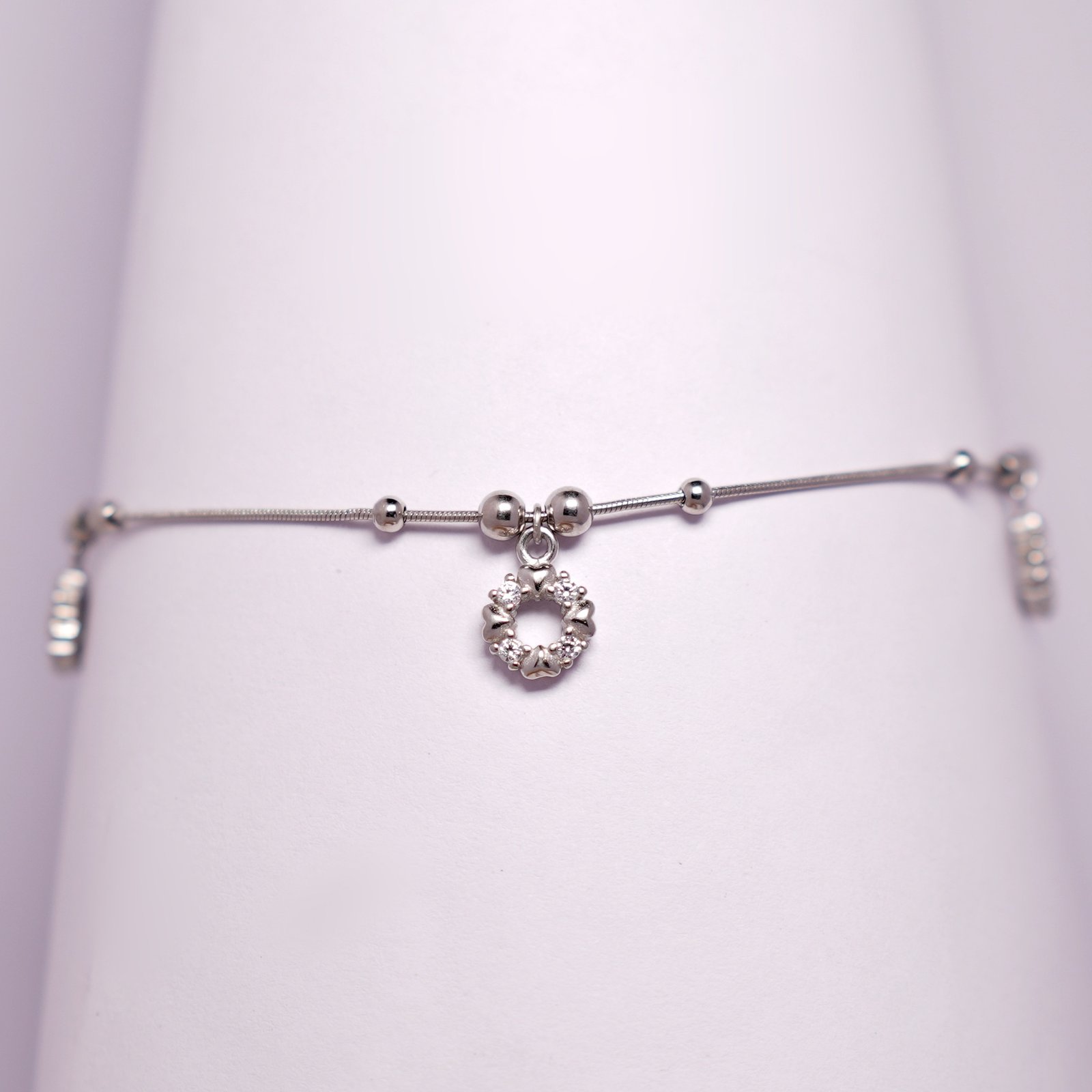 Silver Studded American Diamond Italian Anklet - Image 5