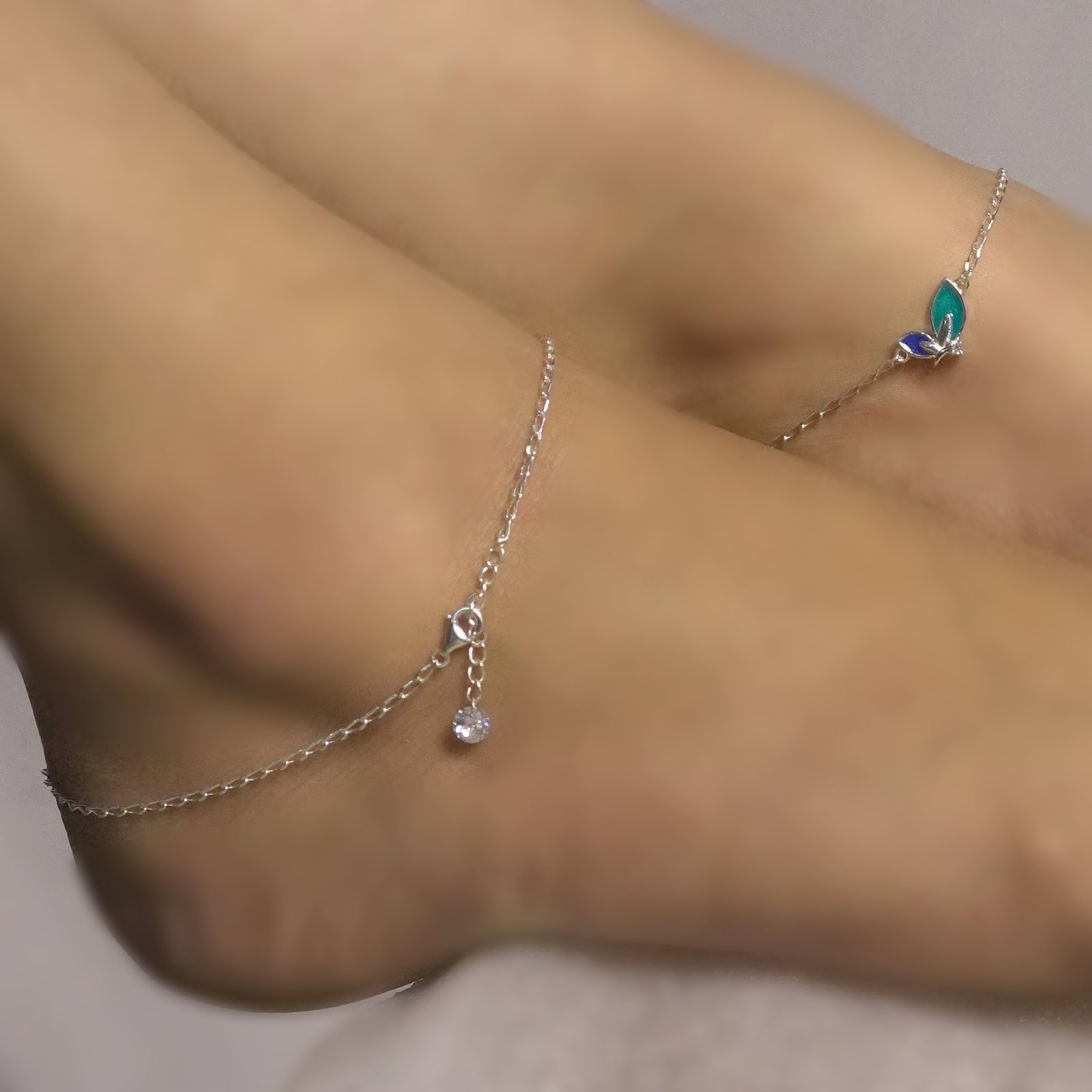 Oxidised box chain butterfly design anklet - Image 2