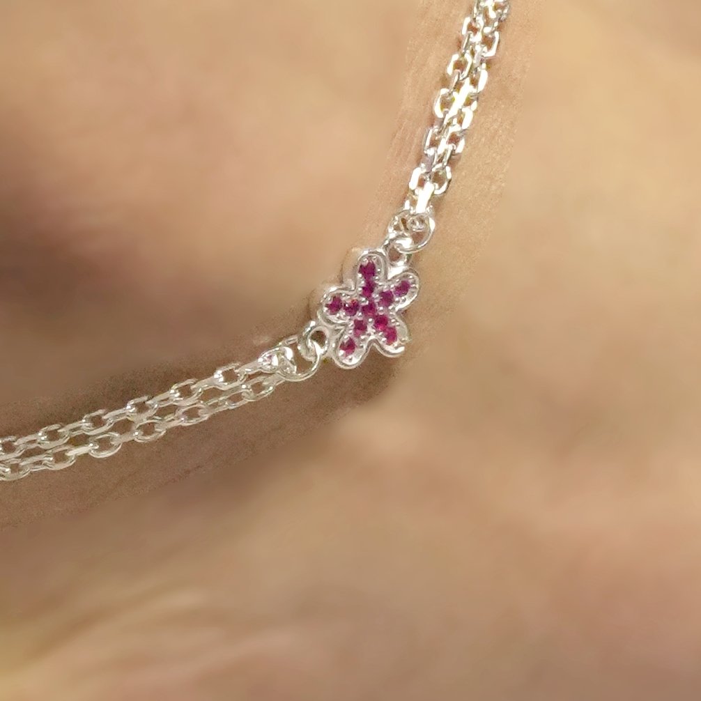 Sterling Silver Double Layer Floral design Anklet - Image 4