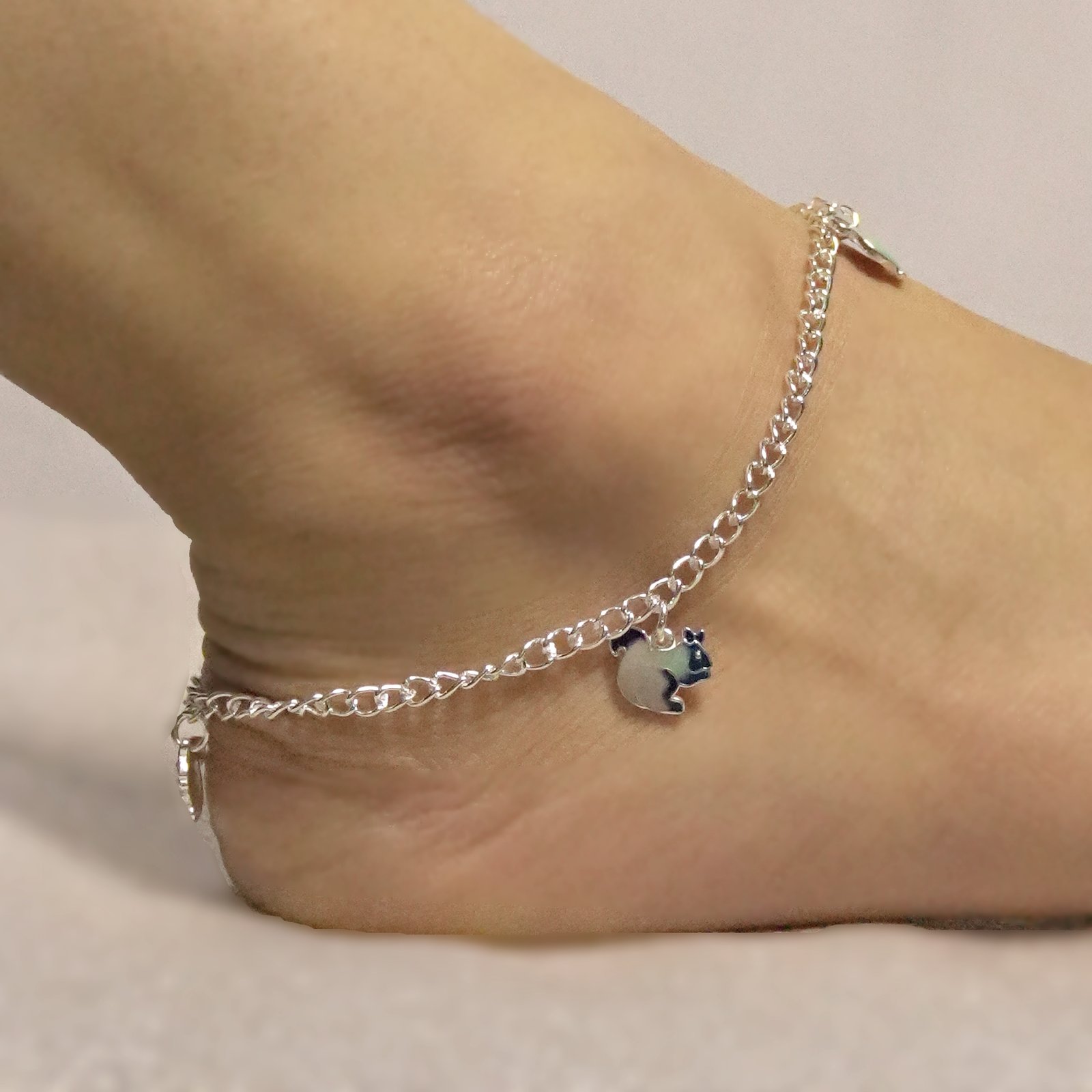 Sterling Silver Charm Squirrel Link Chain Anklet