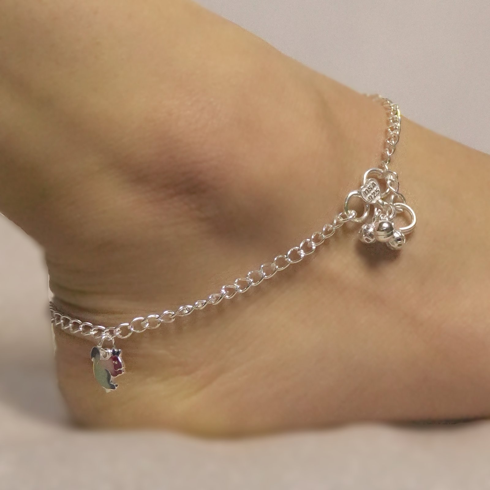Sterling Silver Charm Squirrel Link Chain Anklet - Image 4