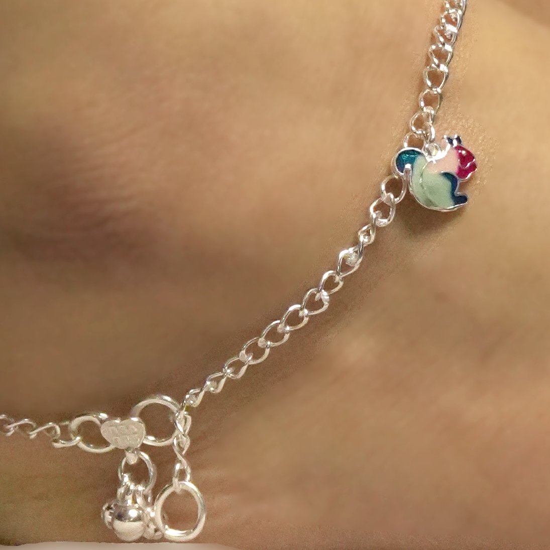 Sterling Silver Charm Squirrel Link Chain Anklet - Image 5