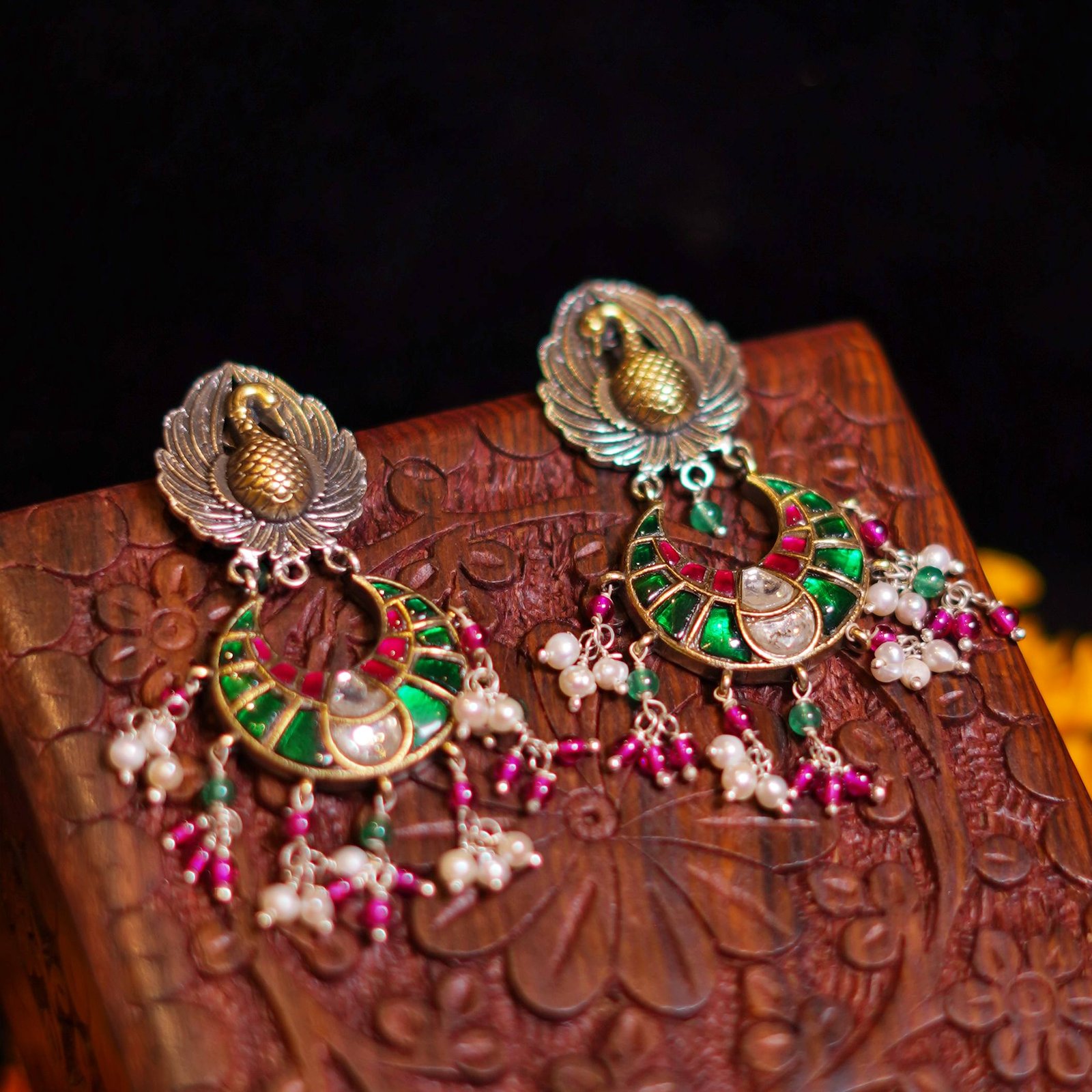 Oxidised Petal Chand Bali - Image 2