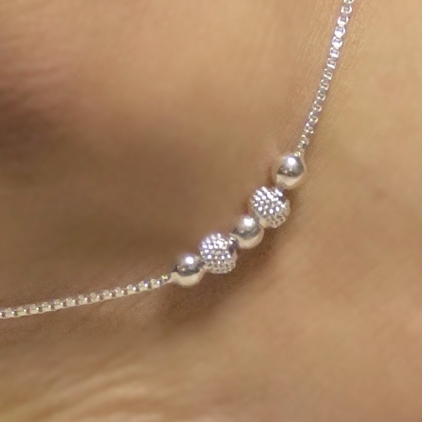 Sterling Silver Charm Ball Link Anklet - Image 3