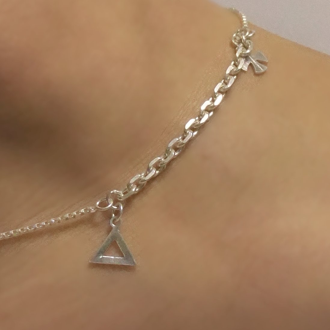 Sterling Triangle Shape White Chain Anklet - Image 3