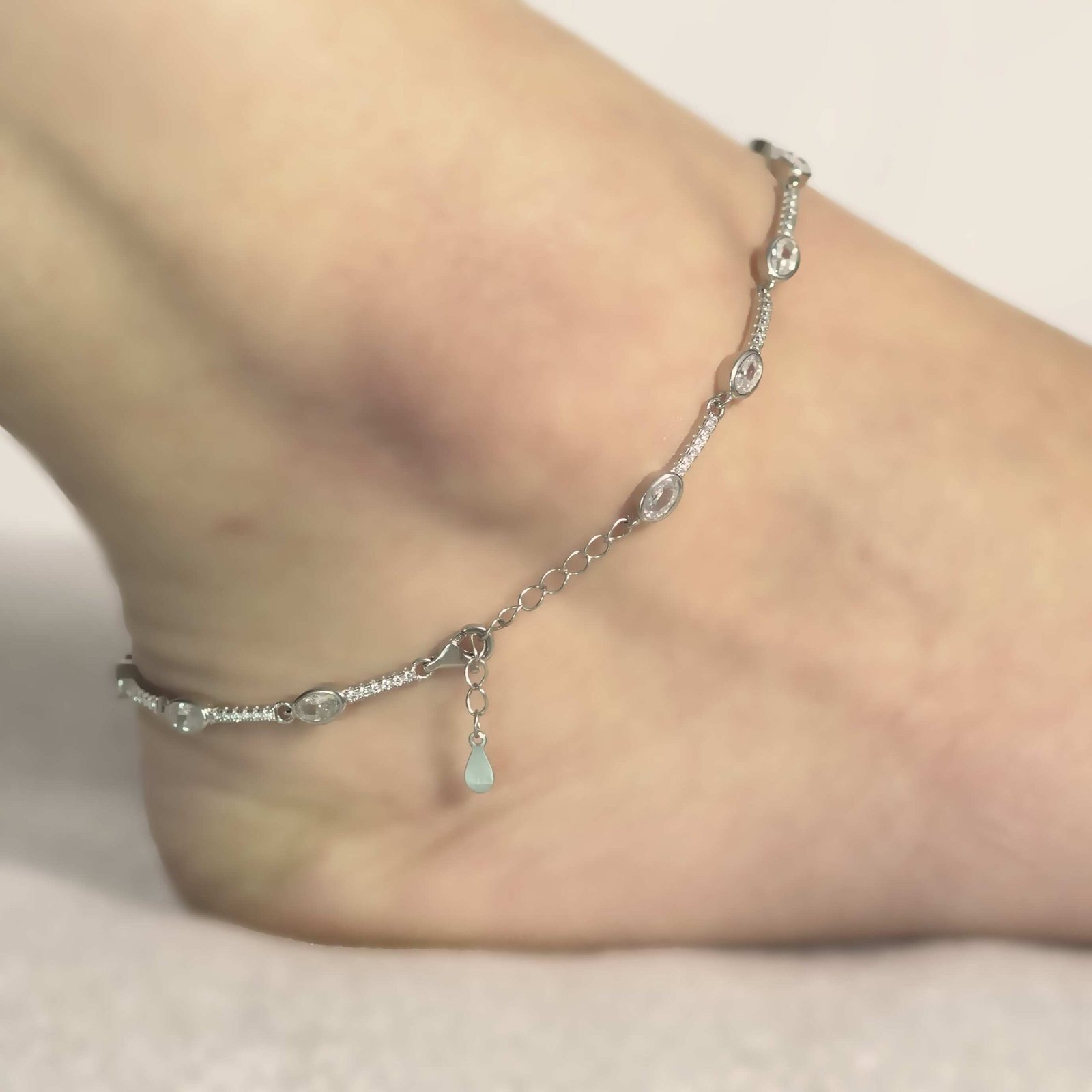 Oxidise White Stone Chain Anklet