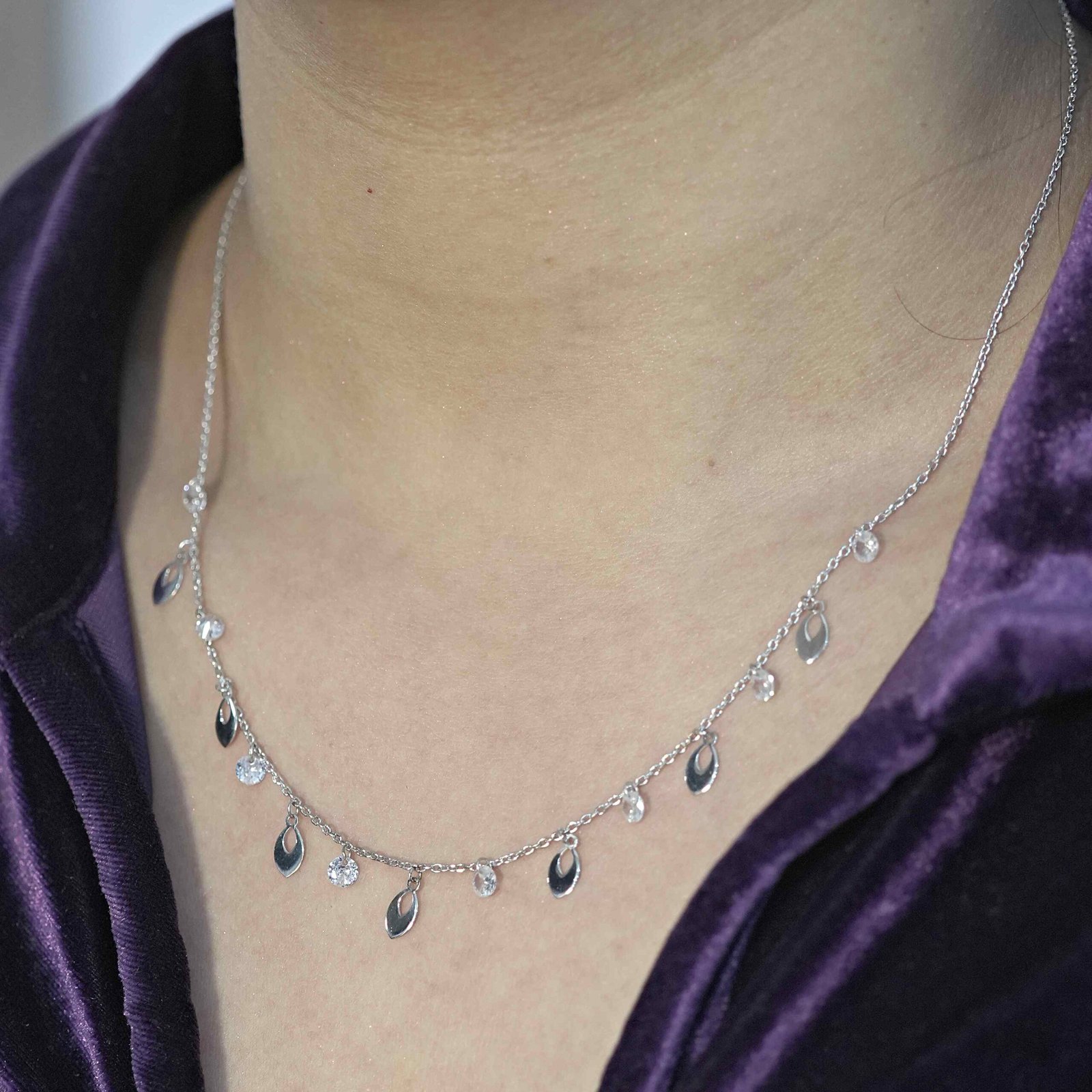 Silver Modern AD Italian Chain for Women